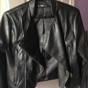 SHEIN Stepped Hem PU Biker Jacket BLACK